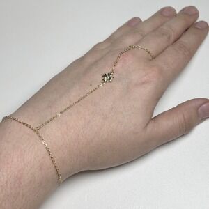 Gold Tone Floral Charm Hand Chain Slave Bracelet‎ Adjustable Boho Minimalist